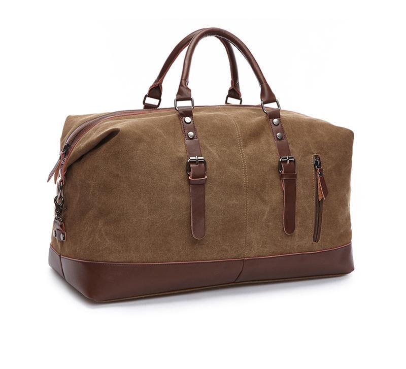 Brown canvas duffle bag